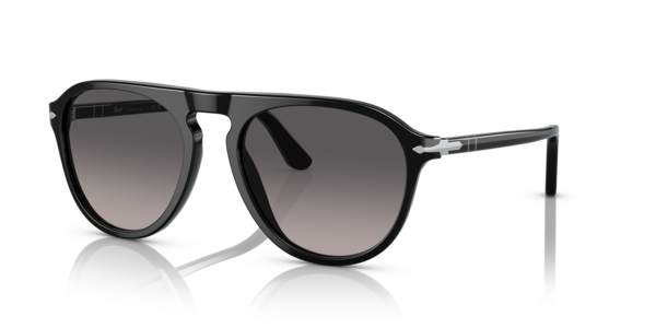 Óculos de sol Persol PO3302S, formato piloto, armação em acetato preto, lente cinza degradê polarizada