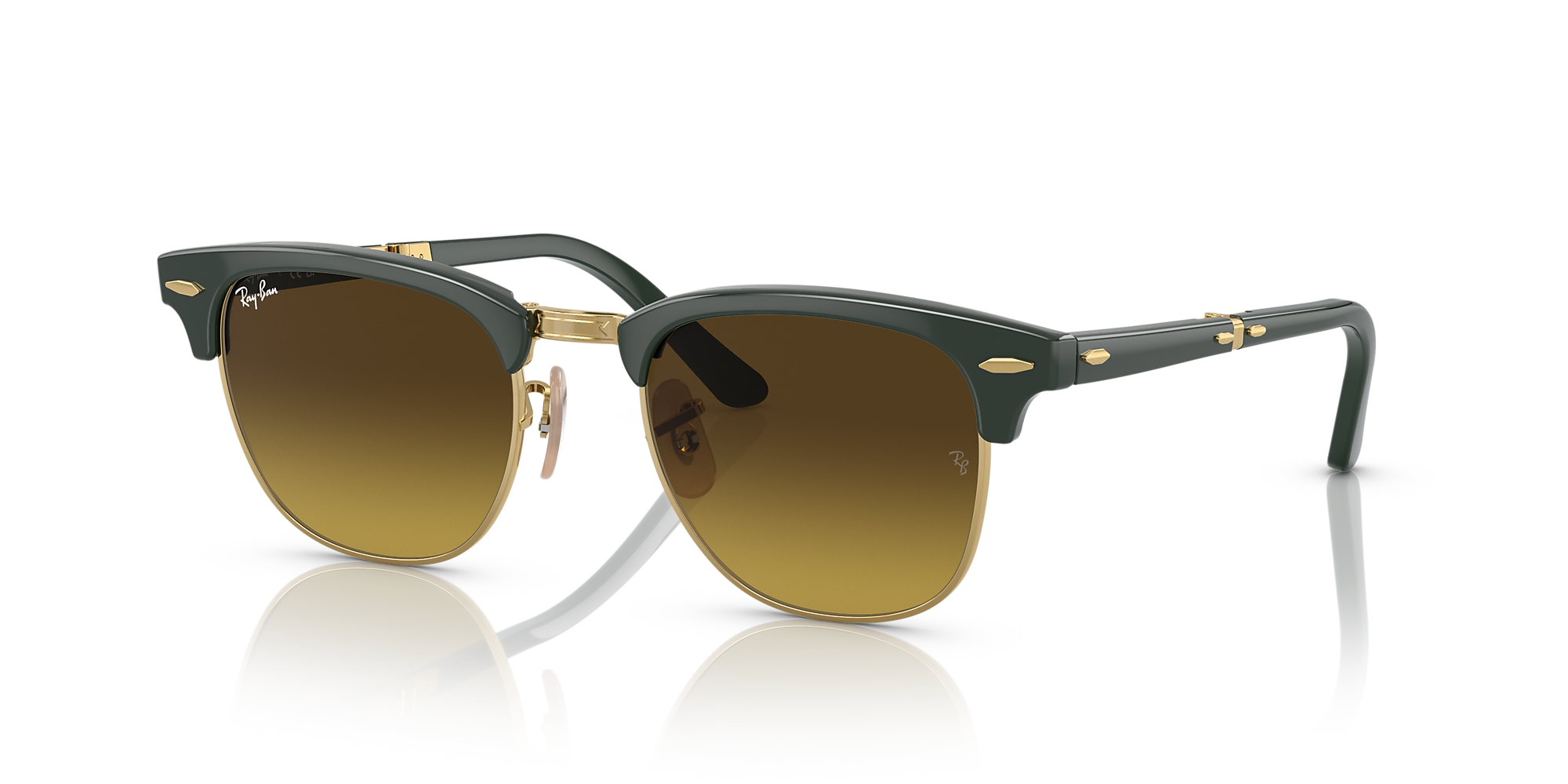 Ray-Ban RB2176 Clubmaster Folding 51 Brown & Green On Gold Sunglasses ...