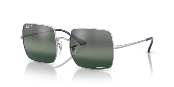 Óculos de sol Ray-Ban Square 1971 Polarized+ Lenses, formato quadrado, armação em metal prata, lente azul polarized+