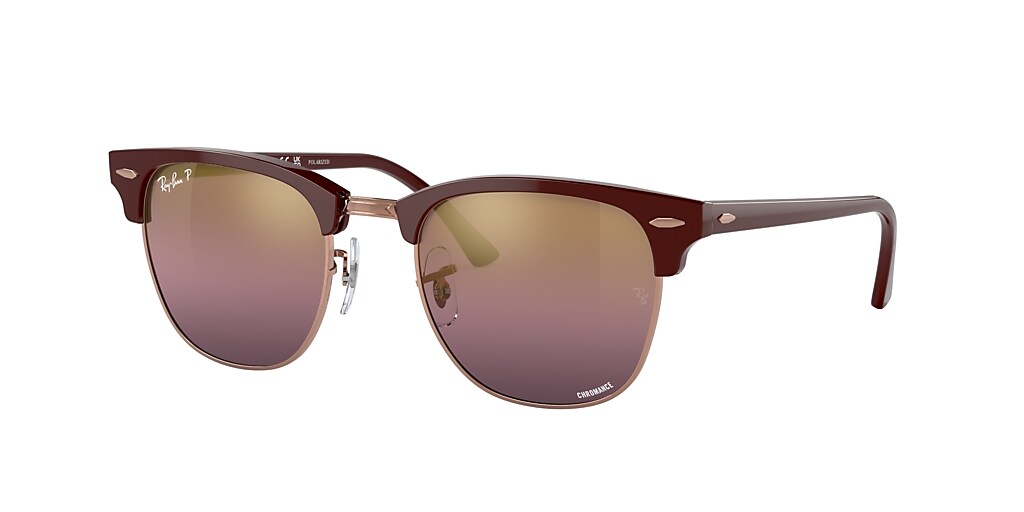 Ray Ban Rb3016 Clubmaster Chromance 51 Gold Red And Bordeaux On Rose Gold