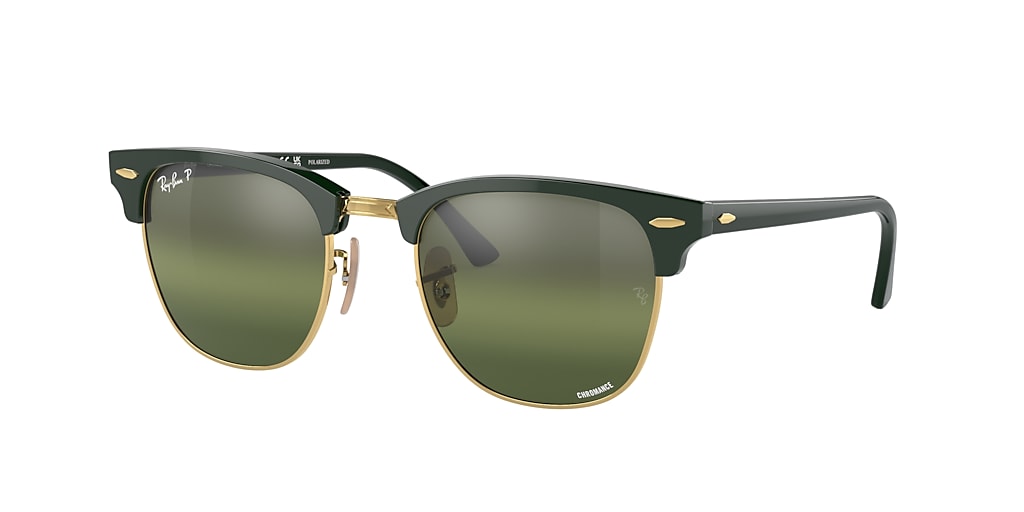 Ray-Ban RB3016F Clubmaster Chromance 55 Silver/Green & Green On Gold ...