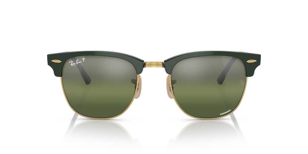 Ray-Ban RB3016F Clubmaster Chromance 55 Silver/Green & Green On Gold  Polarised Sunglasses | Sunglass Hut Australia