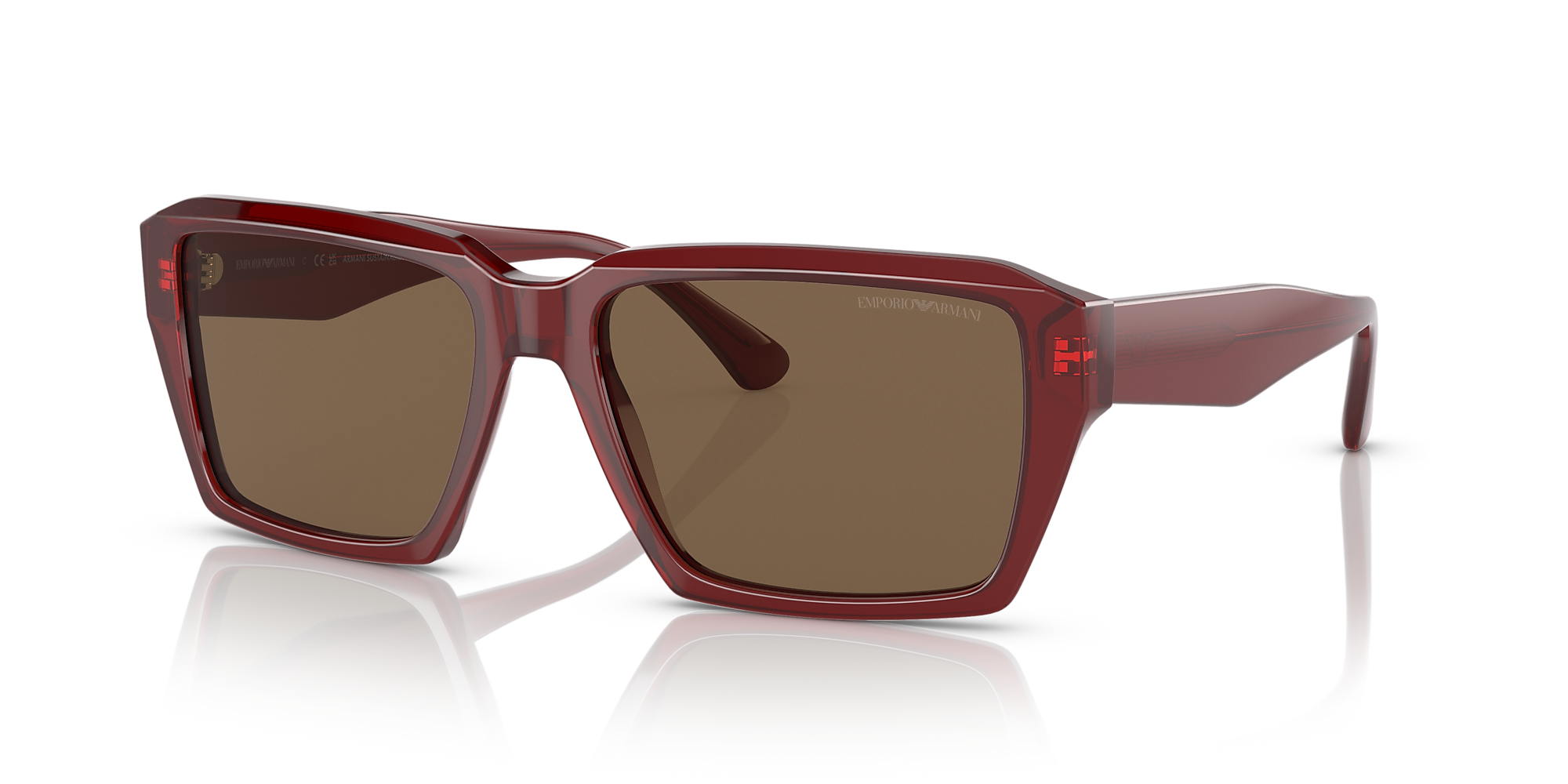 Emporio Armani EA4186 58 Dark Brown & Shiny Transparent Red Sunglasses ...