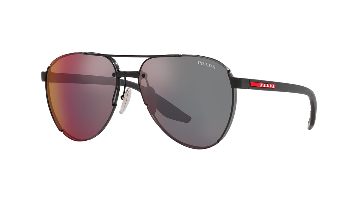PRADA LINEA ROSSA PS 51YS Matte Black - Men Sunglasses, Dark Grey Mirror  Blue/Red Lens