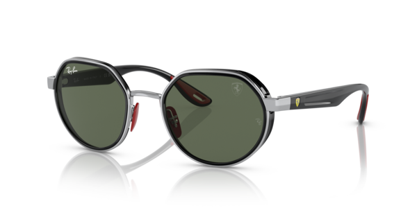Óculos de sol Ray-Ban Scuderia Ferrari Collection RB3703M, formato piloto, armação em metal prata, lente verde escuro