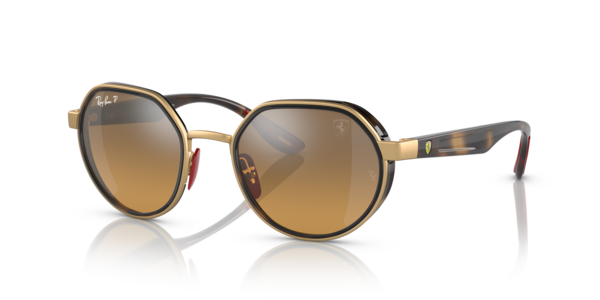 Óculos de sol Ray-Ban Scuderia Ferrari Collection RB3703M, formato piloto, armação em metal dourado, lente marrom e cinza