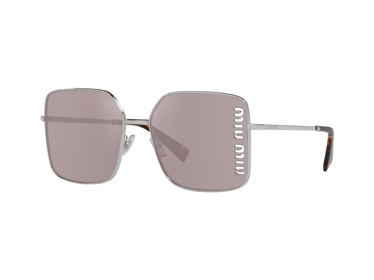 MIU MIU MU Silver - Female Luxury Sunglasses, Violet Mirror Flash Silver Lens MIU MIU MU Silver - Female Luxury Sunglasses, Violet Mirror Flash Silver Lens