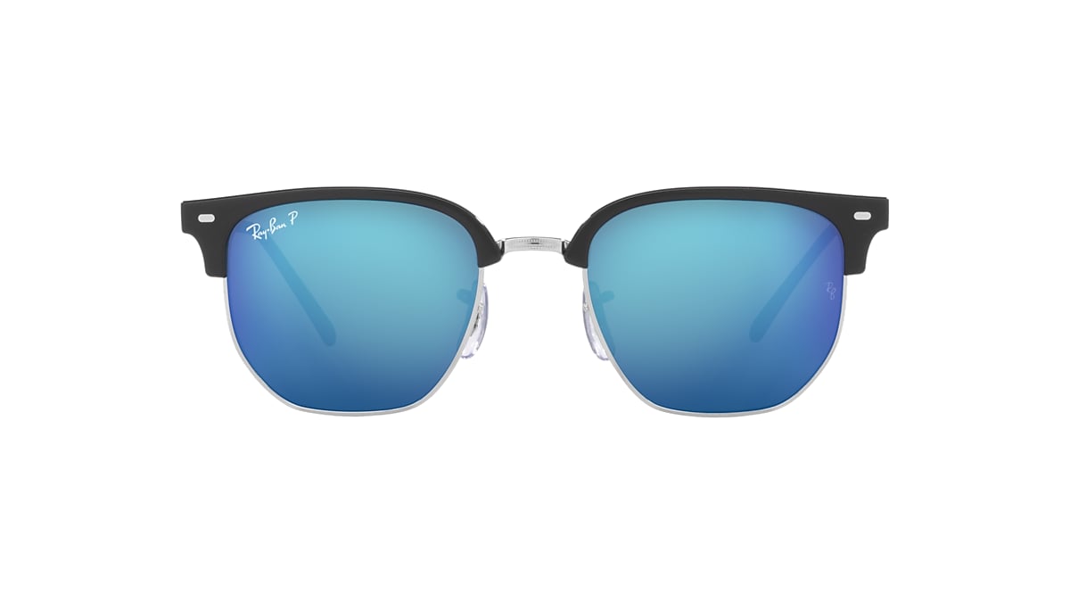 RAY-BAN RB4416 New Clubmaster Black On Silver - Unisex Sunglasses,  Grey/Blue Lens