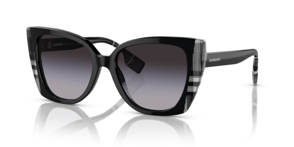 Óculos de sol Burberry Meryl BE4393, formato retangular, armação em acetato preto, lente cinza