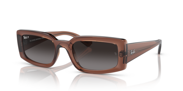 Óculos de sol Ray-Ban Kiliane Bio-based RB4395, formato cat-eye, armação em injetado marrom transparente, lente cinza polarizada