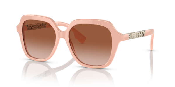 Óculos de sol Burberry Joni BE4389, formato retangular, armação em acetato rosa, lente marrom