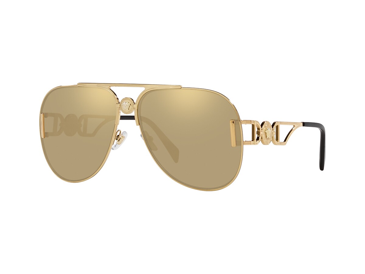 Versace VE2255 63 Clear Mirror Real Yellow Gold & Gold Sunglasses |  Sunglass Hut USA