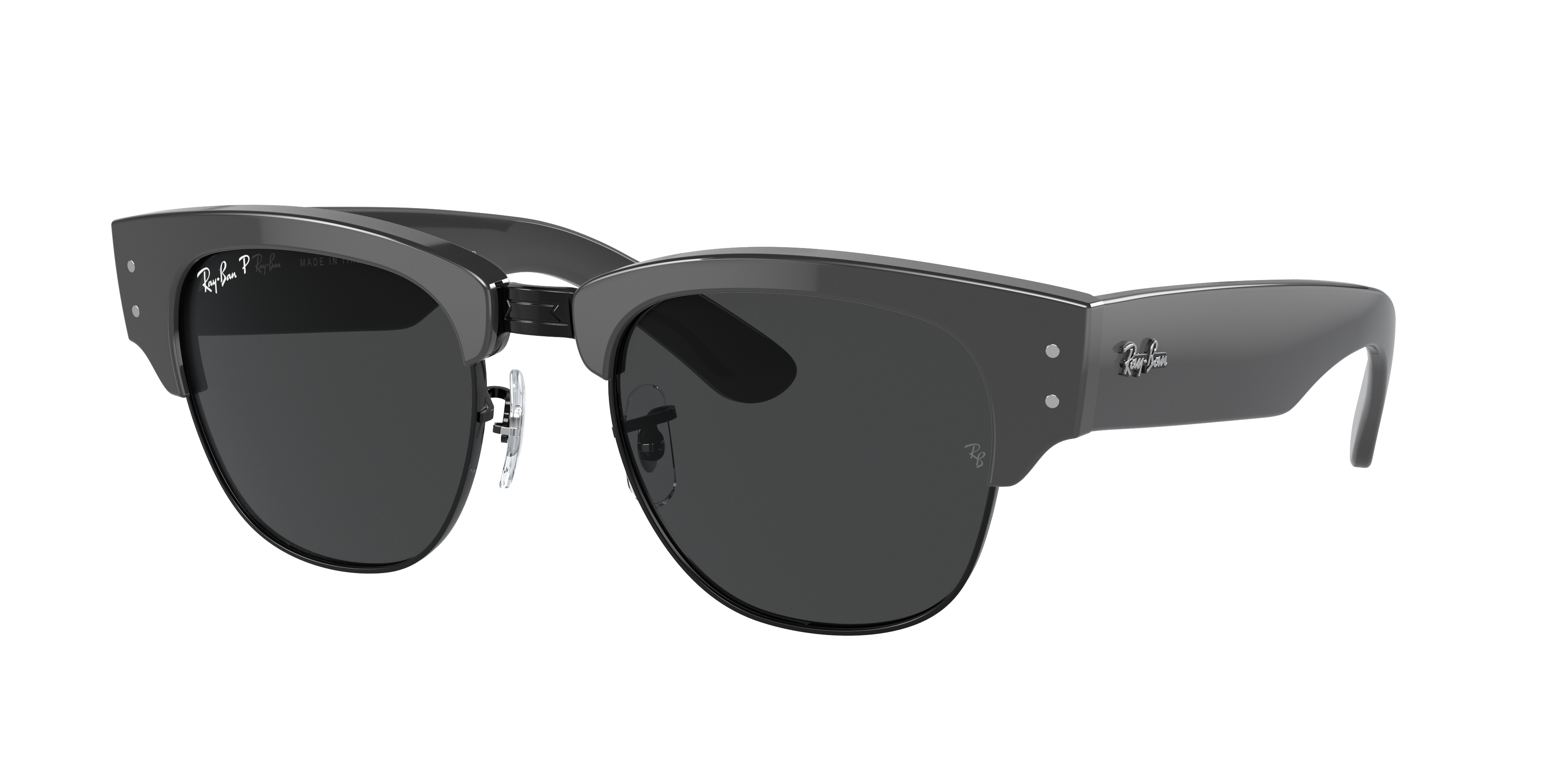Ray Ban Mega Clubmaster Sonnenbrillen Grau Fassung Schwarz Glas Polarisiert 50-21 In Schwarz