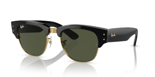 Óculos de sol Ray-Ban Mega Clubmaster RB0316S, formato quadrado, armação em acetato e metal preto e dourado, lente verde g-15
