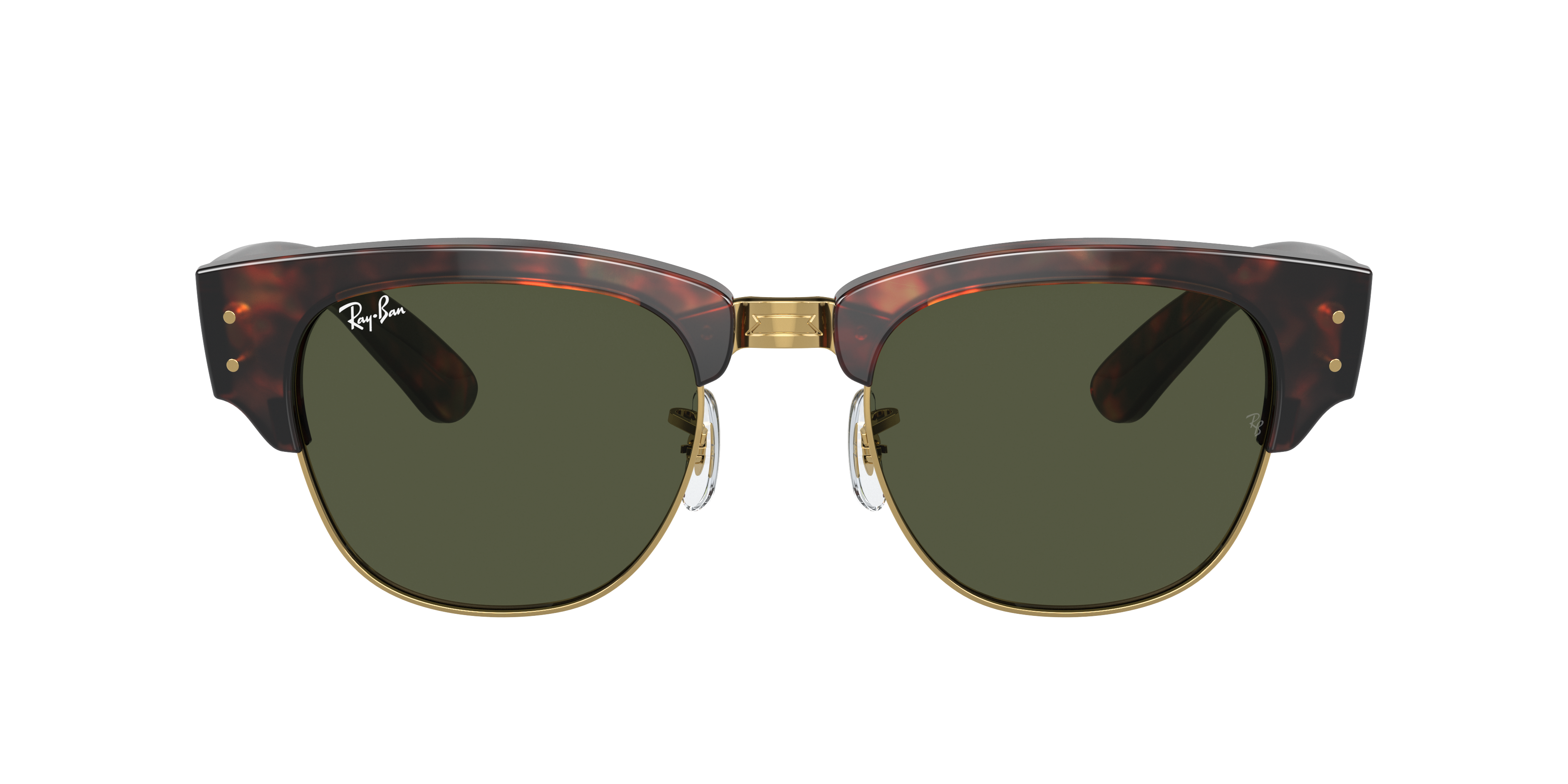 Ray Ban Sunglasses Unisex Mega Clubmaster - Tortoise On Gold Frame Green Lenses 50-21 In Grün