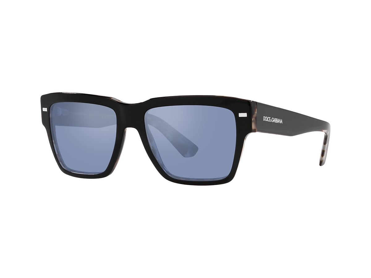 DOLCE&GABBANA DG4431 Black On Grey Havana - Men Luxury Sunglasses, Light  Blue Mirror Silver Lens