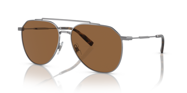 Óculos de sol Dolce & Gabbana DG2296, formato quadrado, armação em metal cinza, lente marrom