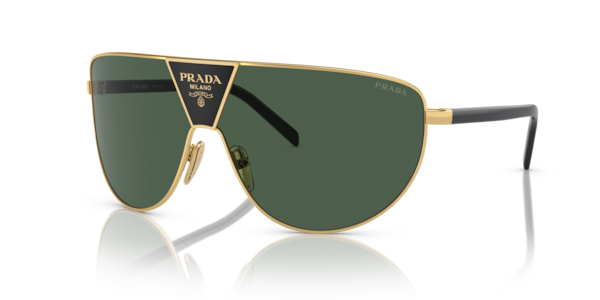 Óculos de sol Prada PR69ZS, formato máscara, armação em metal dourado, lente verde