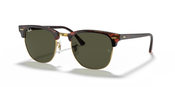 Óculos de sol Ray-Ban Clubmaster Classic, formato quadrado, armação em acetato tartaruga sobre ouro, lente verde g-15