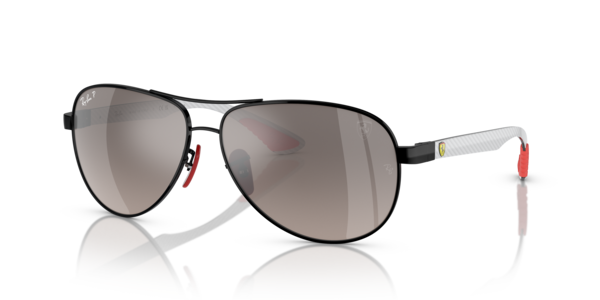 Óculos de sol Ray-Ban Scuderia Ferrari Collection RB8331M, formato retangular, armação em metal preto, lente cinza polarizada+
