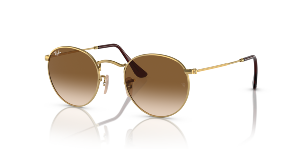 Óculos de sol Ray-Ban Round Metal RB3447, formato redondo, armação em metal dourado, lente marrom