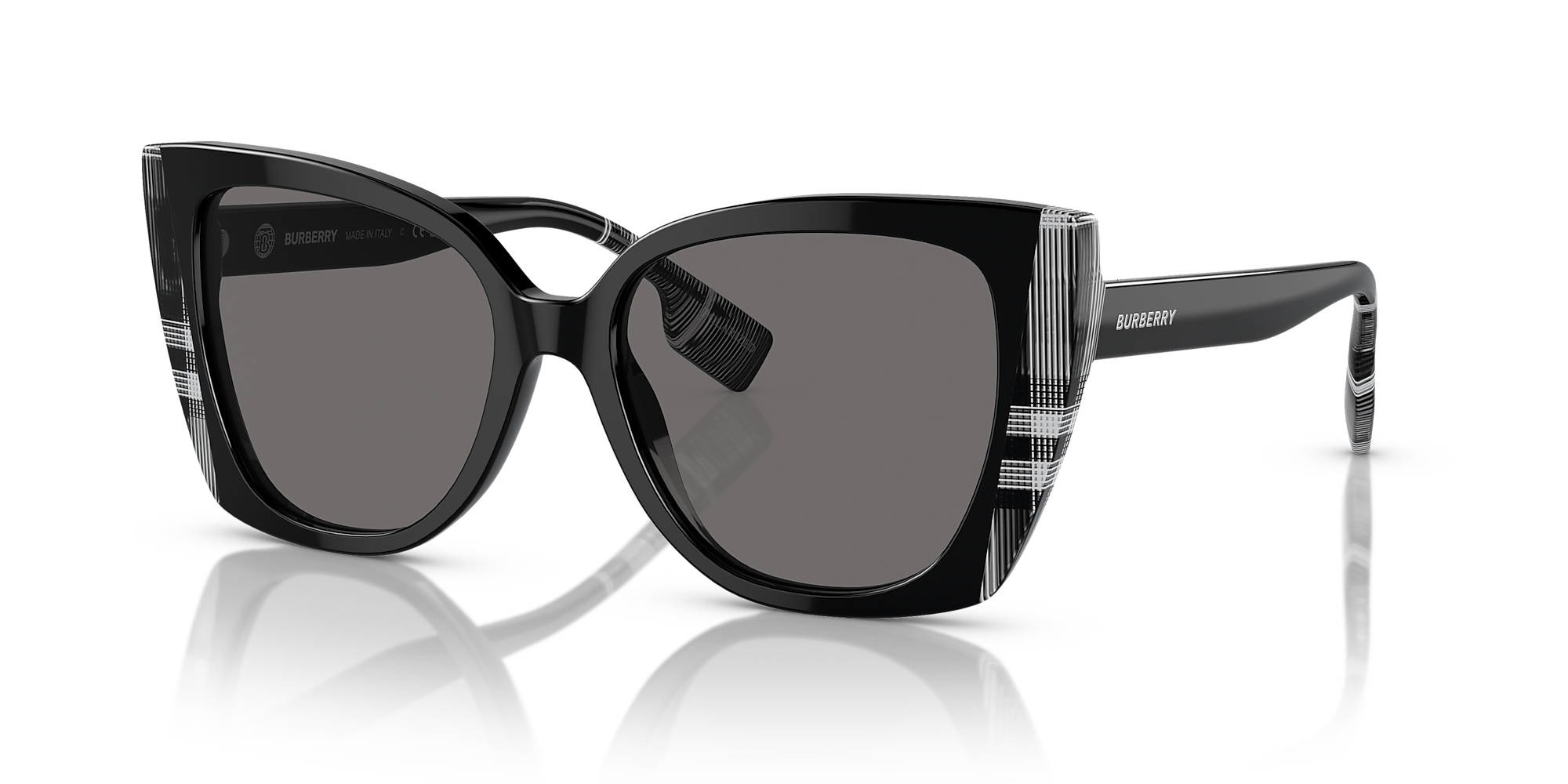 Burberry Be4393 Meryl 54 Dark Grey Polarized And Blackcheck White Black Polarized Sunglasses