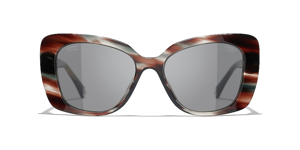 Chanel Rectangle Sunglasses CH5504 53 Gray & Brown Tortoise & Gray