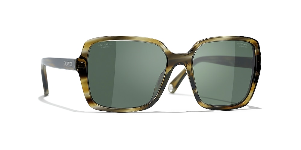 Chanel Square Sunglasses CH5505 54 Green & Green Tortoise Polarised  Sunglasses