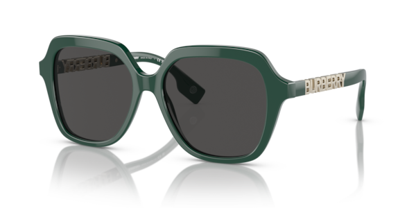Óculos de sol Burberry Joni, formato retangular, armação em acetato verde, lente cinza