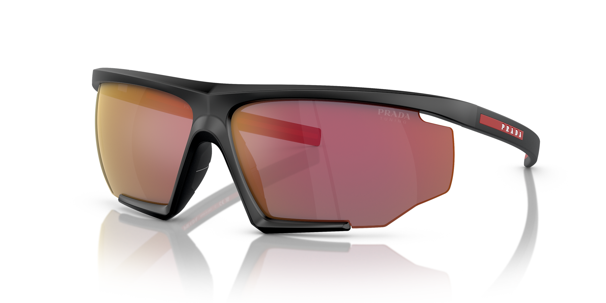 Prada Linea Rossa PS 07YS 76 Mirror Orange & Black Rubber Sunglasses ...