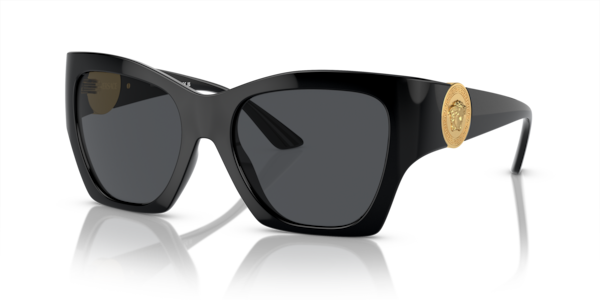 Óculos de sol Versace VE4452, formato retangular, armação em acetato preto, lente cinza escura