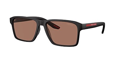 Prada Linea Rossa PS 05YS 58 Brown Black Rubber Sunglasses