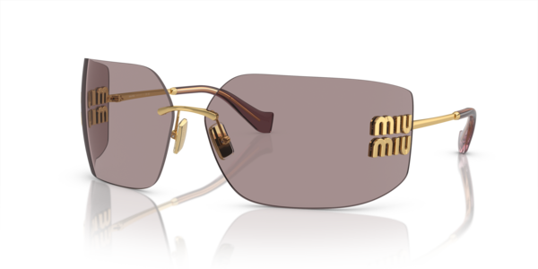 Óculos de sol Miu Miu Aube MU54YS, formato oval, armação em acetato caramelo, lente malva