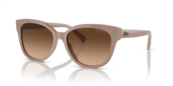 Óculos de sol Ralph RA5305U, formato cat-eye, armação em acetato marrom claro, lente marrom