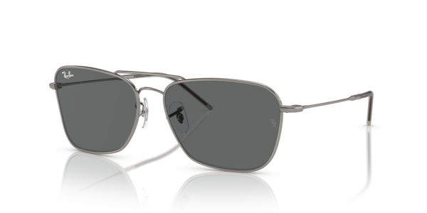 Óculos de sol Ray-Ban Caravan Reverse, formato retangular, armação em metal cinza, lente cinza-escuro