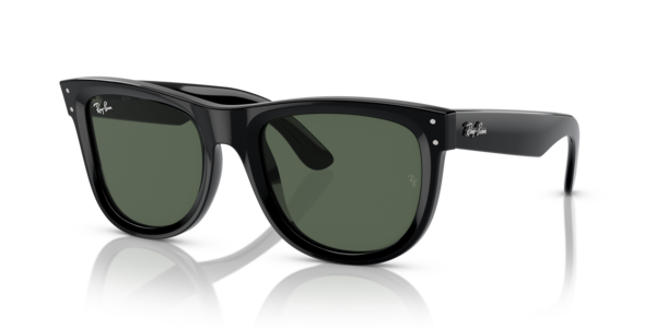 Óculos de sol Ray-Ban Wayfarer Reverse RBR0502S, formato quadrado, armação em acetato preto moldado com verde-escuro, lente violeta espelhada