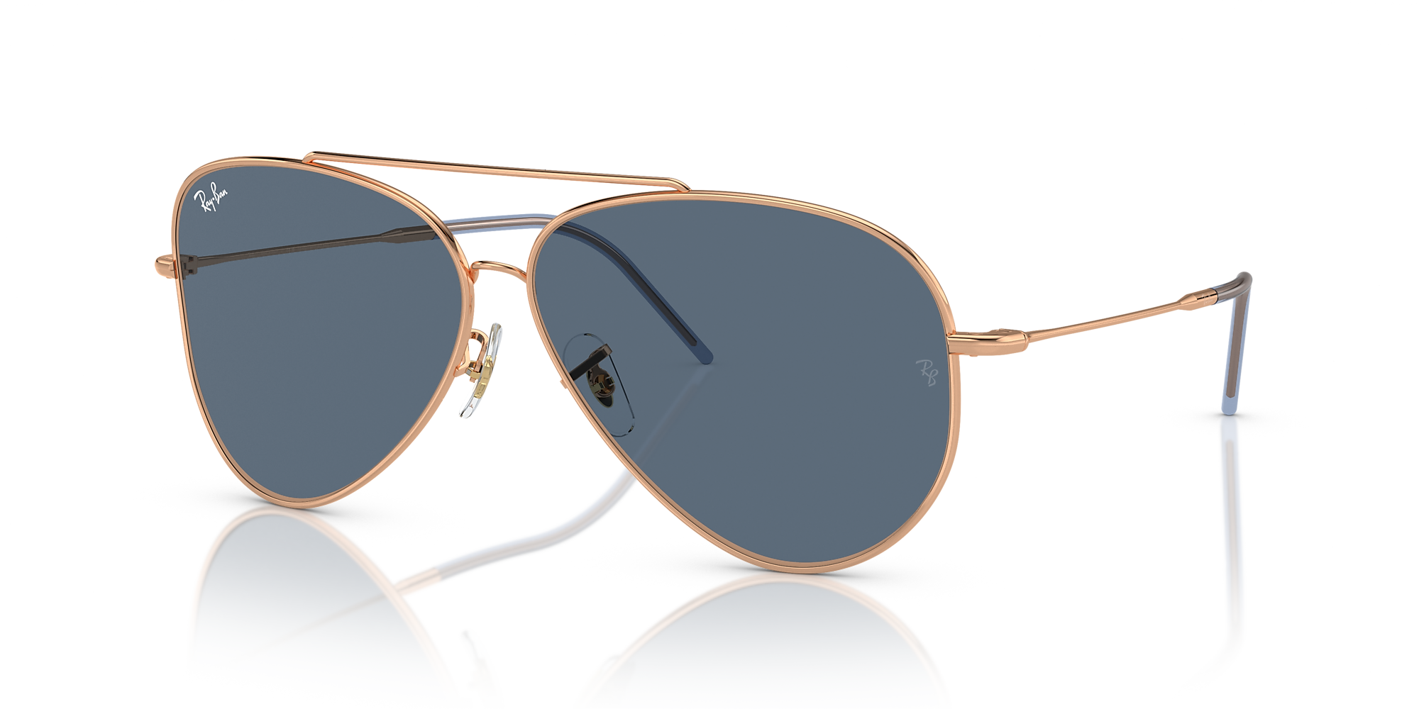 Ray-Ban RBR0101S Aviator Reverse 62 Blue & Rose Gold Sunglasses ...