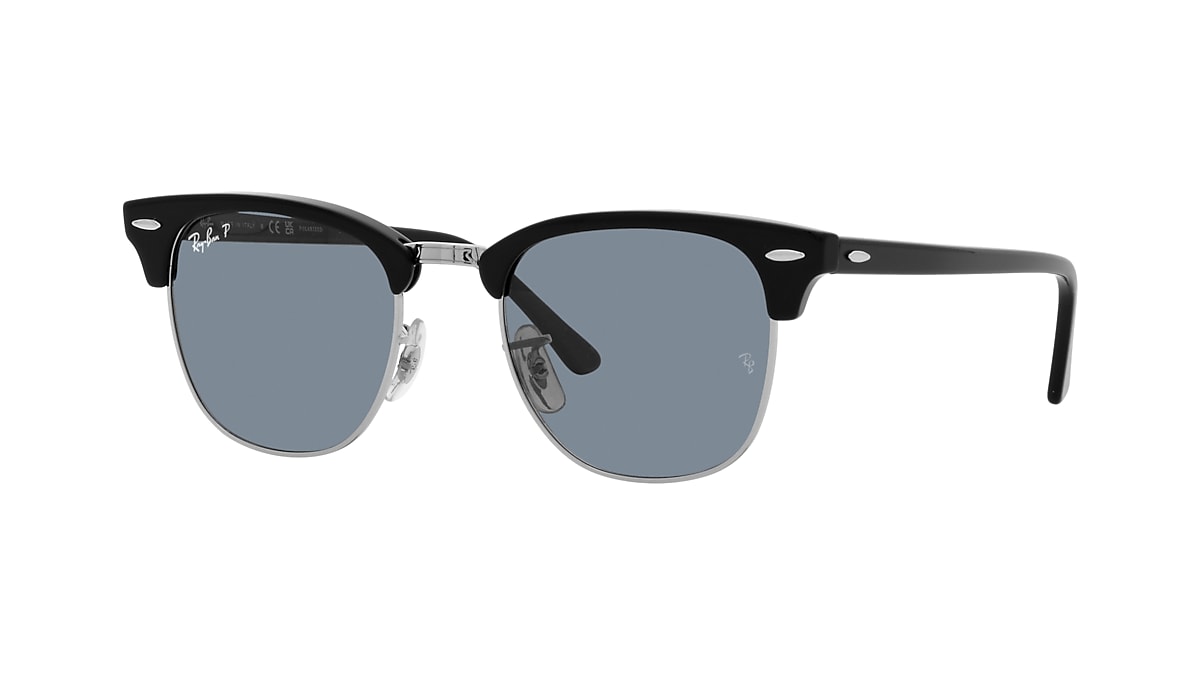 RAY-BAN RB3016 Clubmaster Black On Silver - Unisex Sunglasses, Blue Lens