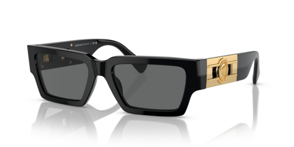 Óculos de sol Versace Medusa Deco VE4459, formato retangular, armação em acetato preto, lente cinza escura