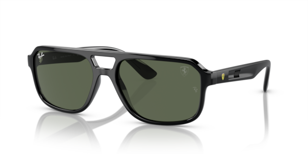 Óculos de sol Ray-Ban Scuderia Ferrari Collection RB4414M, formato retangular, armação em nylon preto, lente verde-escuro