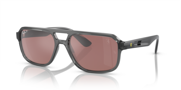 Óculos de sol Ray-Ban Scuderia Ferrari Collection RB4414M, formato retangular, armação em nylon cinza transparente, lente roxo e prata polarizada