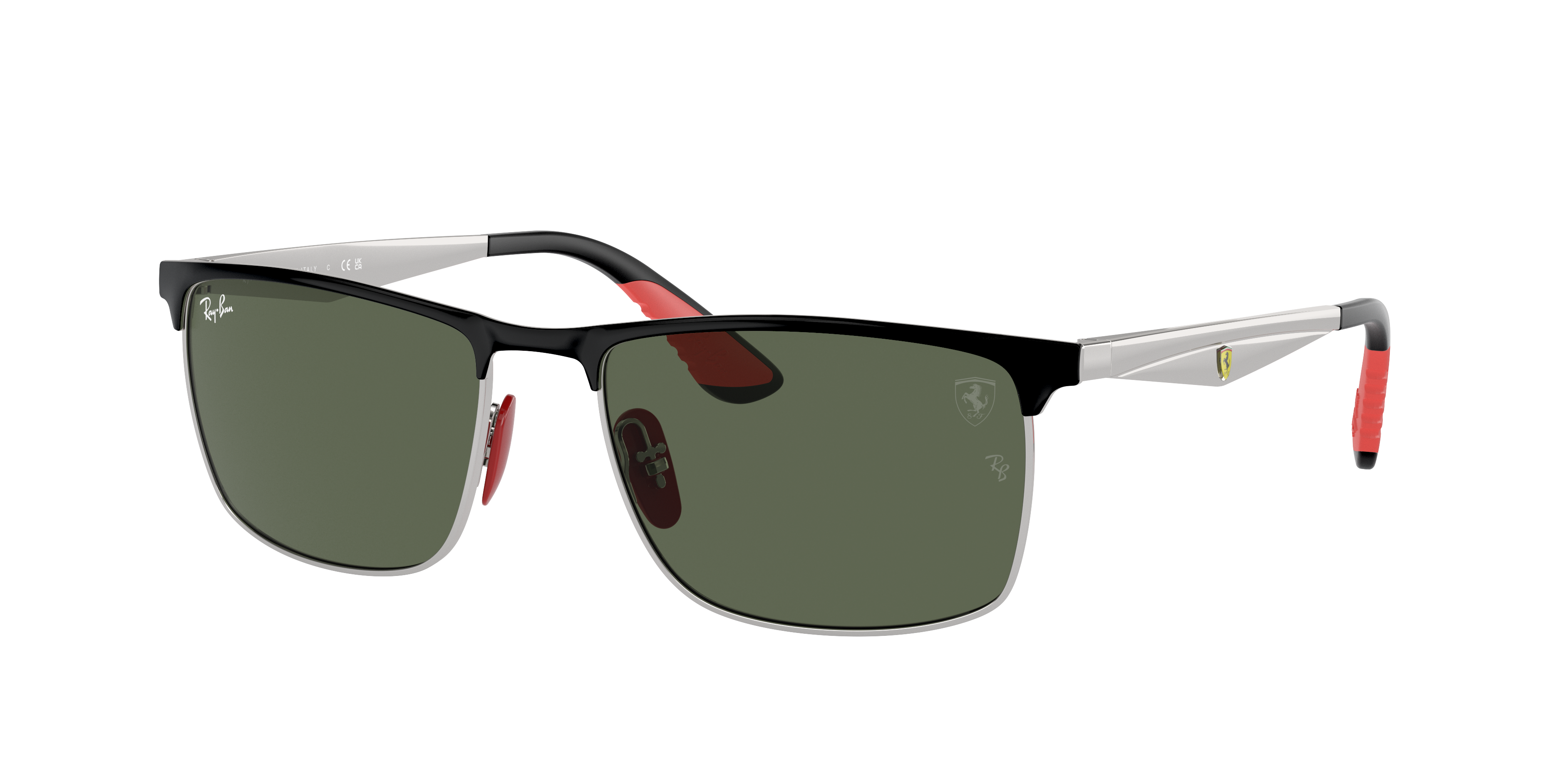 RAY-BAN RB3726M Scuderia Ferrari Collection Black On Silver - Unisex  Sunglasses, Dark Green Lens