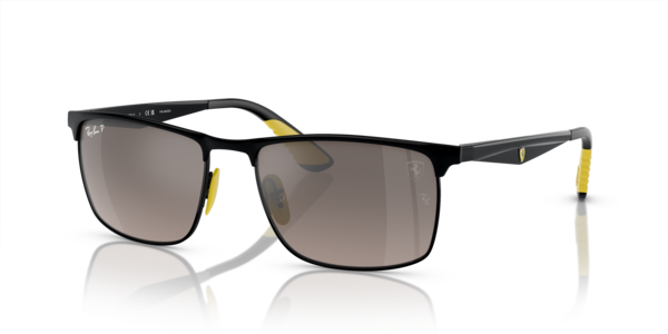Óculos de sol Ray-Ban Scuderia Ferrari Collection RB3726M, formato piloto, armação em metal preto sobre preto, lente cinza polarizada