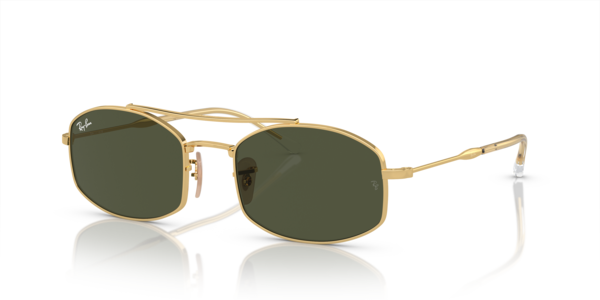 Óculos de sol Ray-Ban RB3719, formato redondo, armação em metal dourado, lente verde g-15