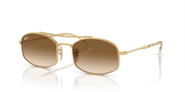 Óculos de sol Ray-Ban RB3719, formato redondo, armação em metal dourado, lente marrom claro