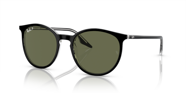Óculos de sol Ray-Ban Rb2204, formato redondo, armação em acetato preto, lente verde polarizado
