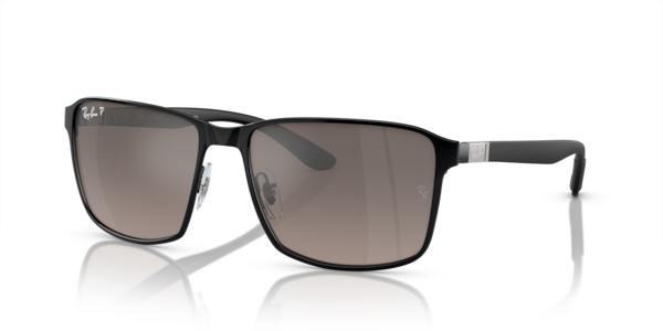 Óculos de sol Ray-Ban Chromance RB3721CH, formato redondo, armação em metal preto, lente cinza polarizada