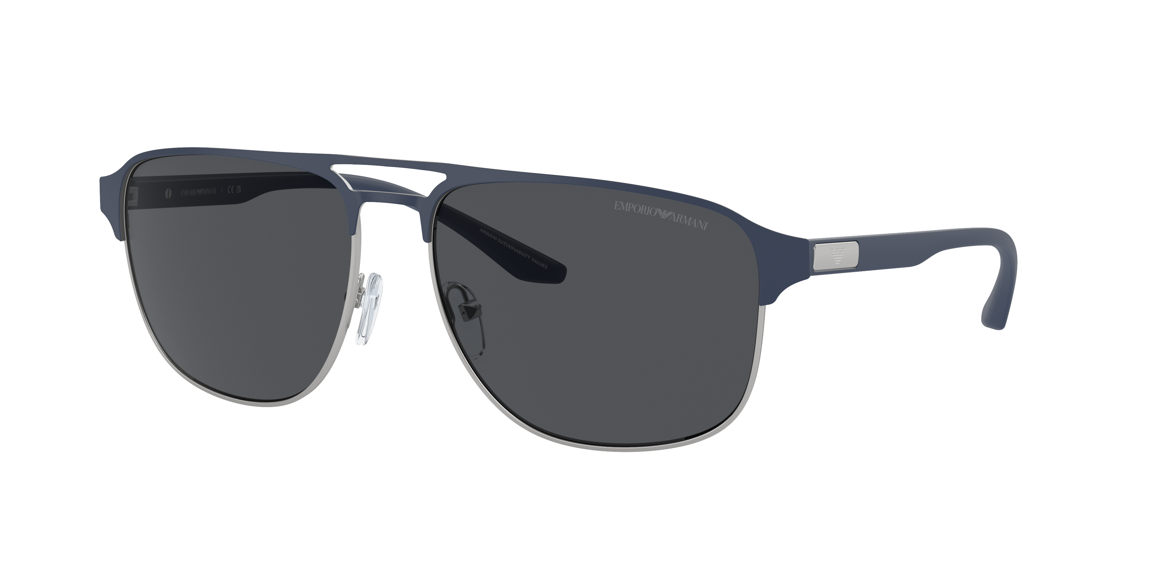 EMPORIO ARMANI EA2144 Matte Silver/Bluette - Man Sunglasses, Dark Grey Lens