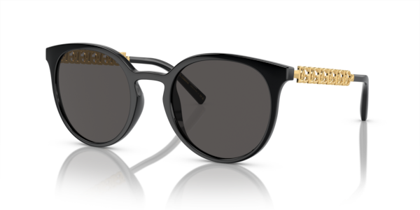Óculos de sol Dolce & Gabbana DG6189U, formato redondo, armação em acetato preto, lente cinza