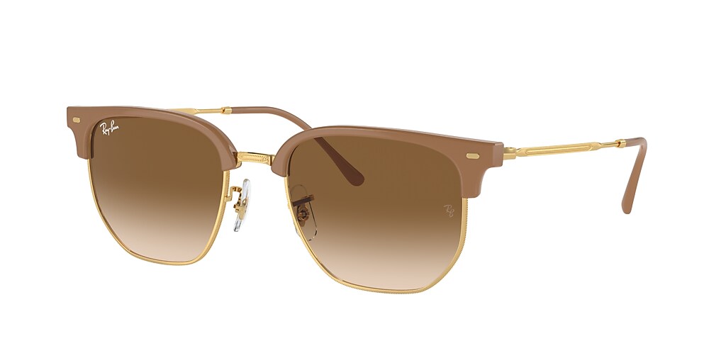 Ray-Ban RB4416 New Clubmaster 51 Light Brown & Beige On Gold Sunglasses ...